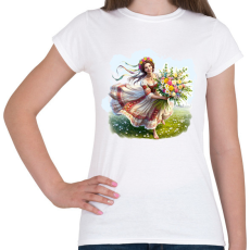 PRINTFASHION Fiatal lány virágokkal népviseletben  - Női póló - Fehér