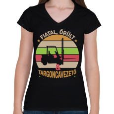 PRINTFASHION Fiatal, őrül és targoncavezető - Női V-nyakú póló - Fekete
