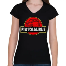 PRINTFASHION Fiatosaurus - Női V-nyakú póló - Fekete