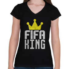 PRINTFASHION Fifa King - Női V-nyakú póló - Fekete női póló