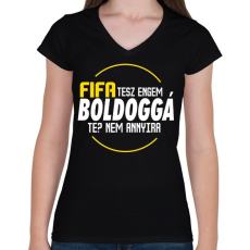 PRINTFASHION Fifa Tesz Boldogga - Női V-nyakú póló - Fekete