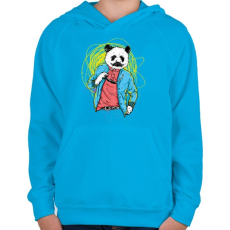 PRINTFASHION Filmsztár panda - Gyerek kapucnis pulóver - Azúrkék