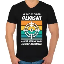 PRINTFASHION Fingó zóna - Férfi V-nyakú póló - Fekete férfi póló