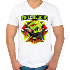 PRINTFASHION Fire and Rescue - Férfi V-nyakú póló - Fehér férfi póló