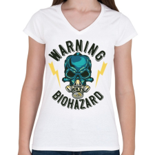 PRINTFASHION Firefighter 02 - Warning biohazard - Női V-nyakú póló - Fehér női póló