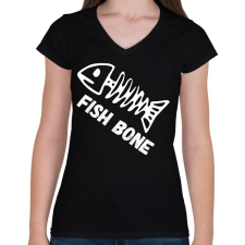PRINTFASHION fish bone - Női V-nyakú póló - Fekete női póló