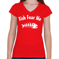PRINTFASHION Fish Fear me - Női V-nyakú póló - Piros