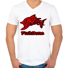 PRINTFASHION Fishbone 1 piros - Férfi V-nyakú póló - Fehér
