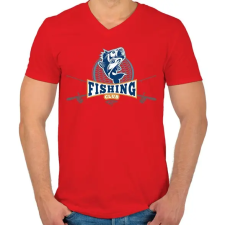 PRINTFASHION Fishing club - Férfi V-nyakú póló - Piros férfi póló