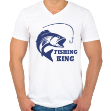 PRINTFASHION Fishing King - Férfi V-nyakú póló - Fehér férfi póló