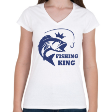PRINTFASHION Fishing KIng - Női V-nyakú póló - Fehér női póló