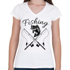 PRINTFASHION Fishing  - Női V-nyakú póló - Fehér