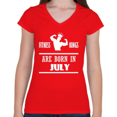 PRINTFASHION Fitnessz királyok júliusban születtek - Női V-nyakú póló - Piros