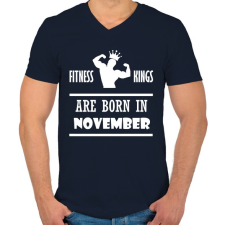 PRINTFASHION Fitnessz királyok novemberben születtek - Férfi V-nyakú póló - Sötétkék férfi póló