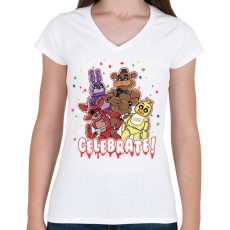 PRINTFASHION Five Night At Freddy  - Női V-nyakú póló - Fehér