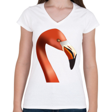PRINTFASHION Flamingó - Női V-nyakú póló - Fehér női póló