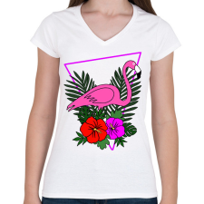 PRINTFASHION Flamingo - Női V-nyakú póló - Fehér női póló