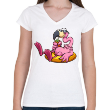PRINTFASHION Flamingo - Női V-nyakú póló - Fehér női póló