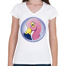 PRINTFASHION Flamingó - Női V-nyakú póló - Fehér