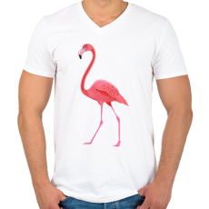 PRINTFASHION Flamingós póló - Férfi V-nyakú póló - Fehér