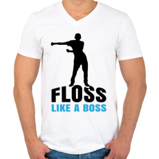 PRINTFASHION Floss like a boss - táncos - Férfi V-nyakú póló - Fehér