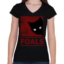 PRINTFASHION FOALS BLACK CAT - Női V-nyakú póló - Fekete női póló