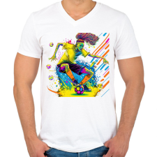 PRINTFASHION Focista - Férfi V-nyakú póló - Fehér férfi póló