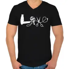 PRINTFASHION Fodrász Love - Férfi V-nyakú póló - Fekete férfi póló