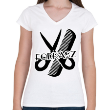 PRINTFASHION fodrász - Női V-nyakú póló - Fehér női póló