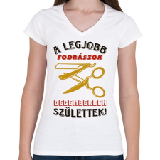 PRINTFASHION Fodrász szülinap december színes - Női V-nyakú póló - Fehér női póló