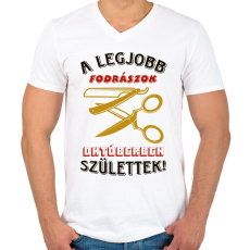 PRINTFASHION Fodrász szülinap október színes - Férfi V-nyakú póló - Fehér