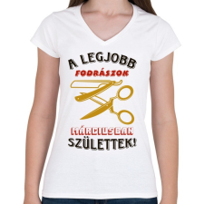 PRINTFASHION Fodrász szülinapja március színes - Női V-nyakú póló - Fehér női póló