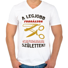 PRINTFASHION Fodrász szülinapja szeptember színes - Férfi V-nyakú póló - Fehér férfi póló