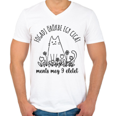 PRINTFASHION Fogadj örökbe egy cicát - Férfi V-nyakú póló - Fehér