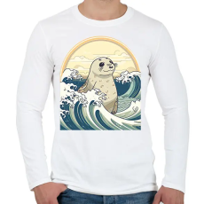 PRINTFASHION Fóka és a hullámok anime stílus - Férfi hosszú ujjú póló - Fehér