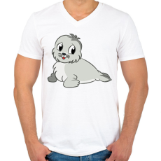 PRINTFASHION Fókabébi - Férfi V-nyakú póló - Fehér