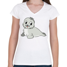 PRINTFASHION Fókabébi - Női V-nyakú póló - Fehér női póló