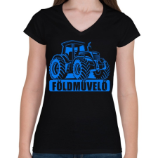 PRINTFASHION Földművelő New Holland - Női V-nyakú póló - Fekete női póló