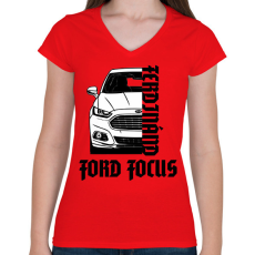 PRINTFASHION Ford Focus saját névvel   - Női V-nyakú póló - Piros