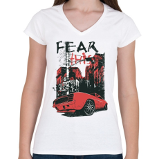 PRINTFASHION Ford Mustang - Női V-nyakú póló - Fehér