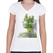 PRINTFASHION Forest & Girl - Női V-nyakú póló - Fehér női póló