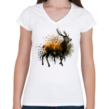PRINTFASHION forest in deer - Női V-nyakú póló - Fehér női póló