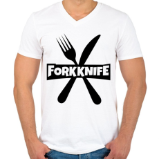 PRINTFASHION Forkknife - Férfi V-nyakú póló - Fehér