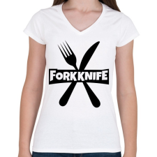 PRINTFASHION Forkknife - Női V-nyakú póló - Fehér női póló