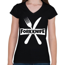 PRINTFASHION Forkknife - Női V-nyakú póló - Fekete női póló