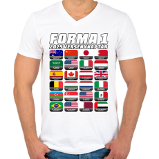 PRINTFASHION Forma 1 2025 versenyek - Férfi V-nyakú póló - Fehér