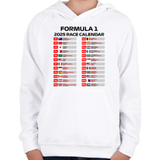 PRINTFASHION Forma 1 2025 versenynaptár  - Gyerek kapucnis pulóver - Fehér