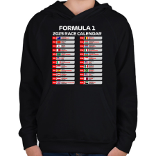 PRINTFASHION Forma 1 2025 versenynaptár  - Gyerek kapucnis pulóver - Fekete gyerek pulóver, kardigán