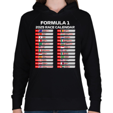 PRINTFASHION Forma 1 2025 versenynaptár  - Női kapucnis pulóver - Fekete női pulóver, kardigán