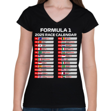 PRINTFASHION Forma 1 2025 versenynaptár - Női V-nyakú póló - Fekete női póló